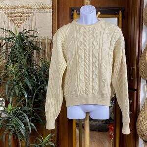 Vintage Cream Cable Knit Crewneck Sweater
